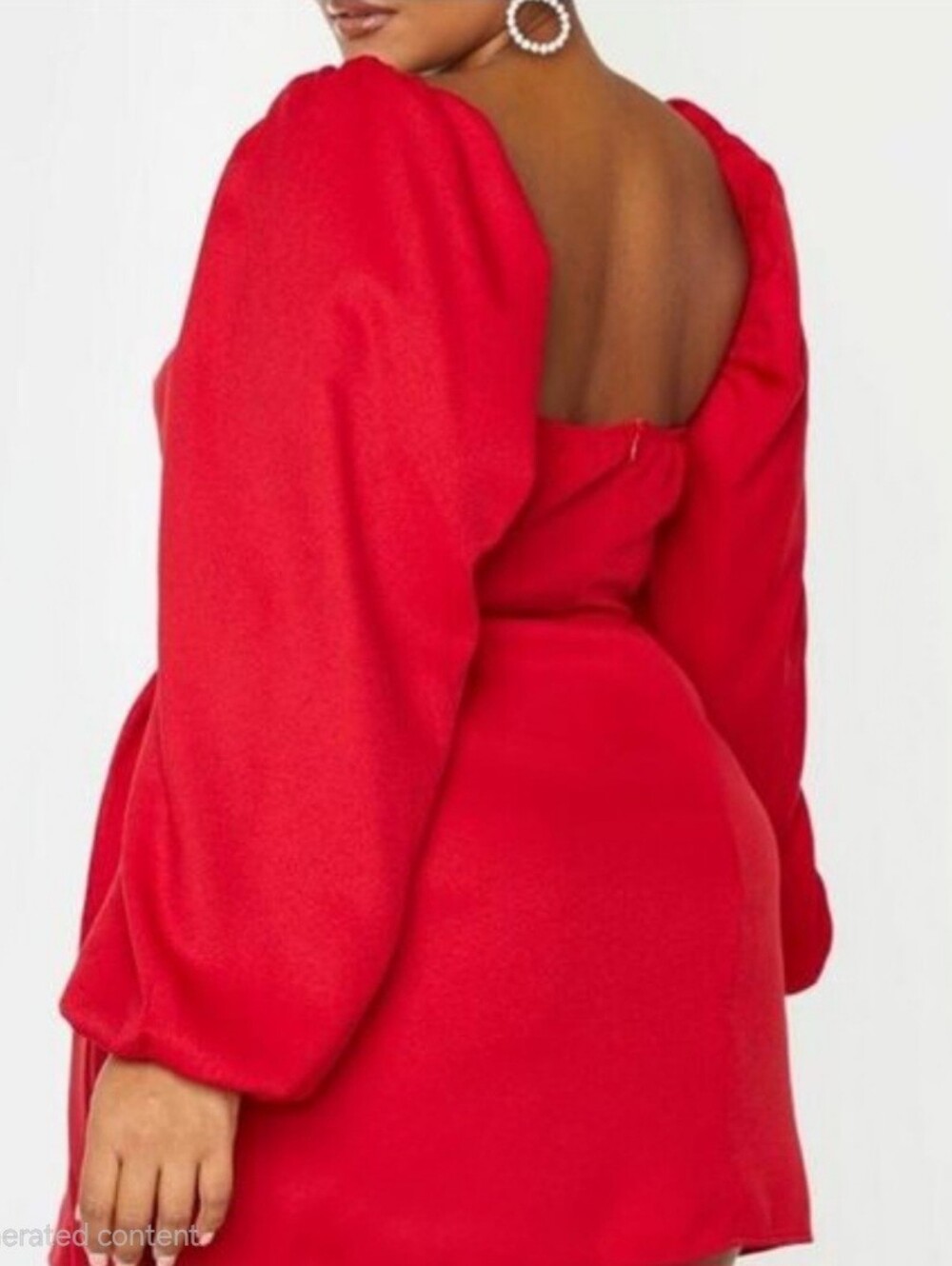 PrettyLittleThing Red Cutout Wrap Mini Dress Balloon Sleeve Party Glam Club - Picture 3 of 6